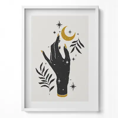 Obraz v ráme s ilustráciou ženskej ruky a hviezd