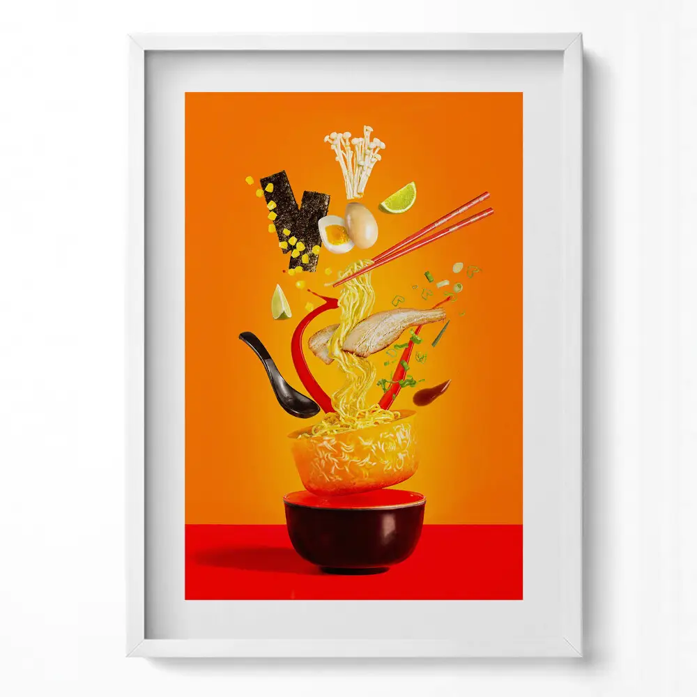 Obraz v ráme s ilustráciou ramen polievky do kuchyne
