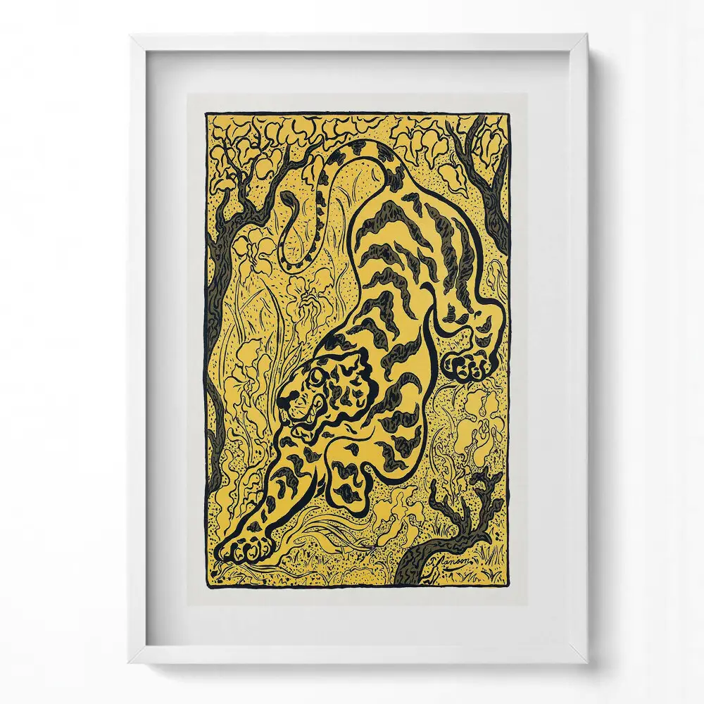 Obraz na stenu v ráme s ilustráciou čínskeho tigra