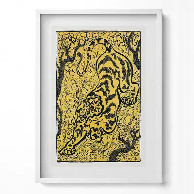 Obraz na stenu v ráme s ilustráciou čínskeho tigra