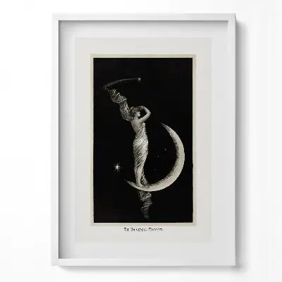 Obraz v ráme Žena a mesiac s vintage ilustráciou