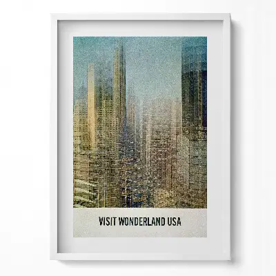 Obraz v ráme s ilustráciou budovy v USA
