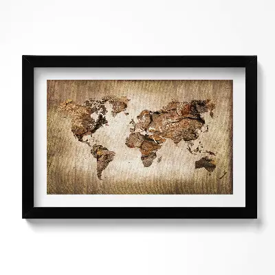Drevená mapa sveta v ráme
