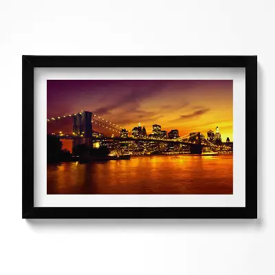 Obraz v ráme Večerný pohľad na Brooklynský most