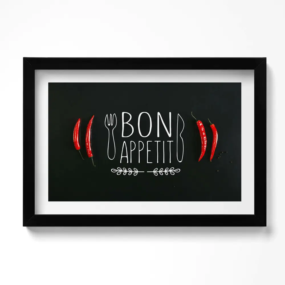 Obraz v ráme s nápisom Bon appetit