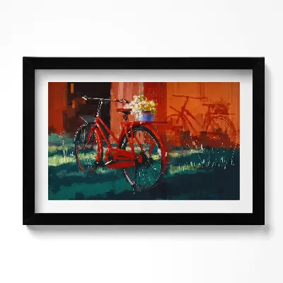 Obraz v ráme Bicykel s kvetinovým aranžmánom