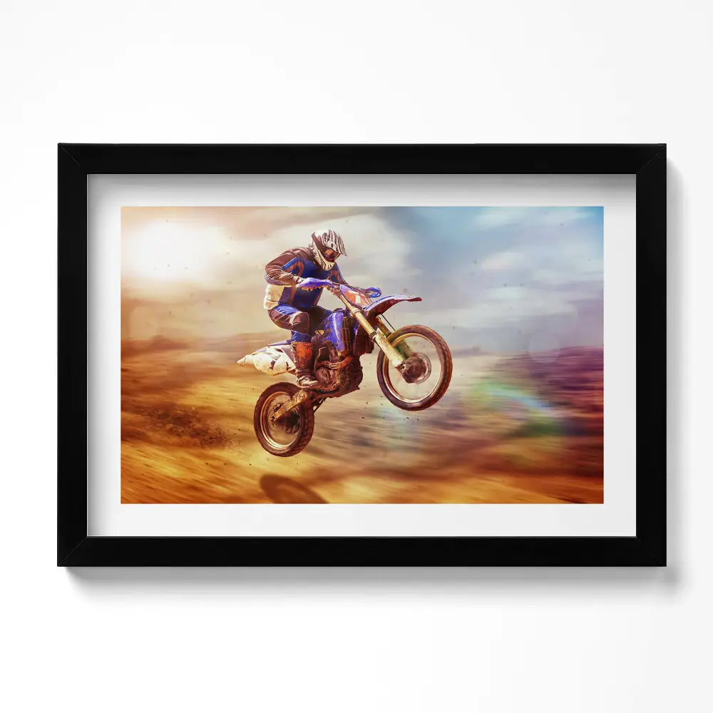 Obraz v ráme Motocyklista v púšti