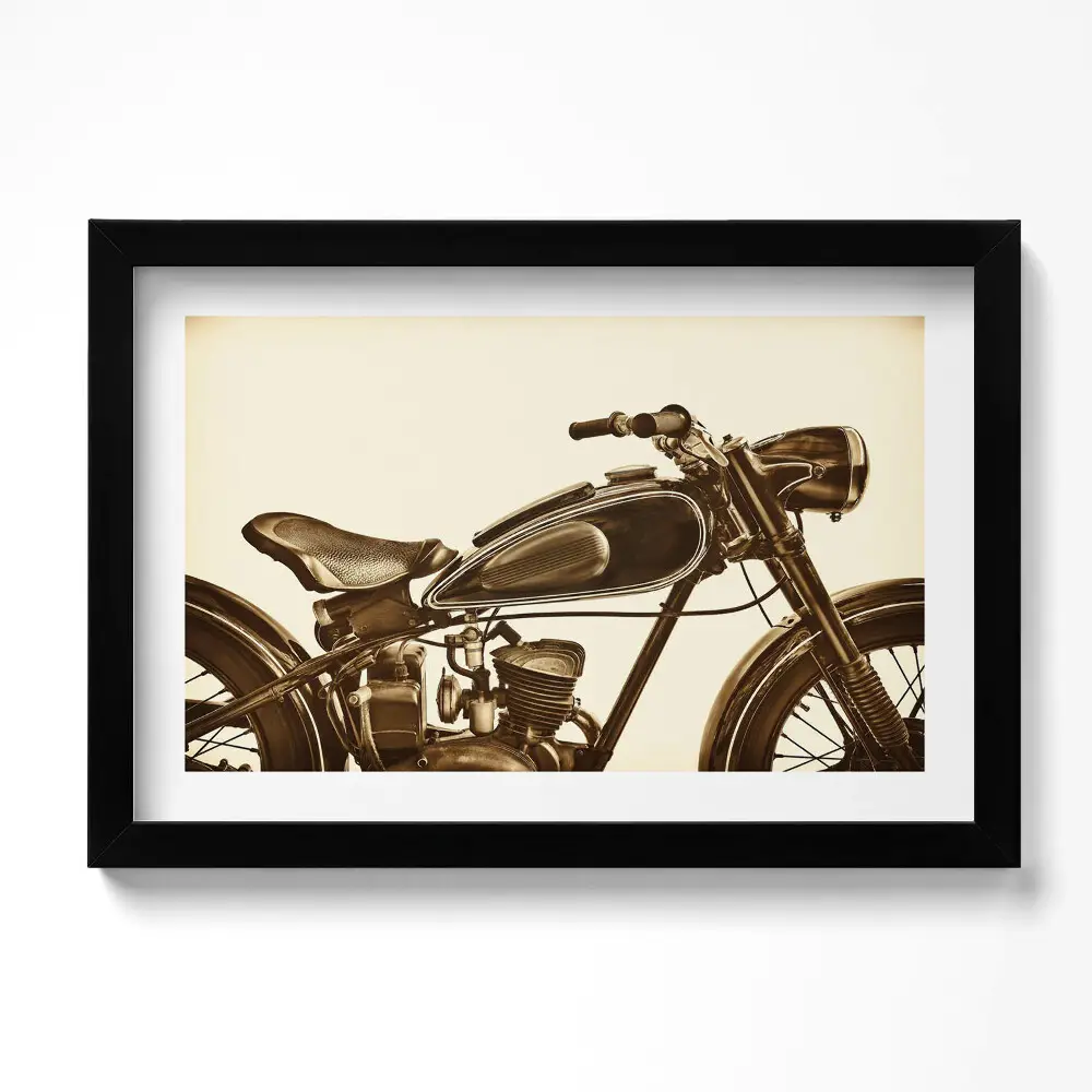 Obraz v ráme retro sépia historický motocykel