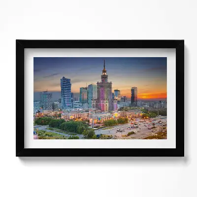 Obraz v ráme Panoráma západu slnka vo Varšave