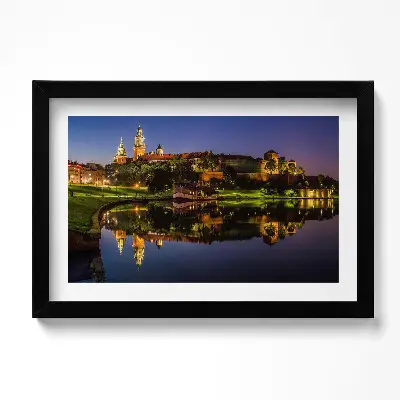 Obraz v ráme Wawel v noci na rieke Visla