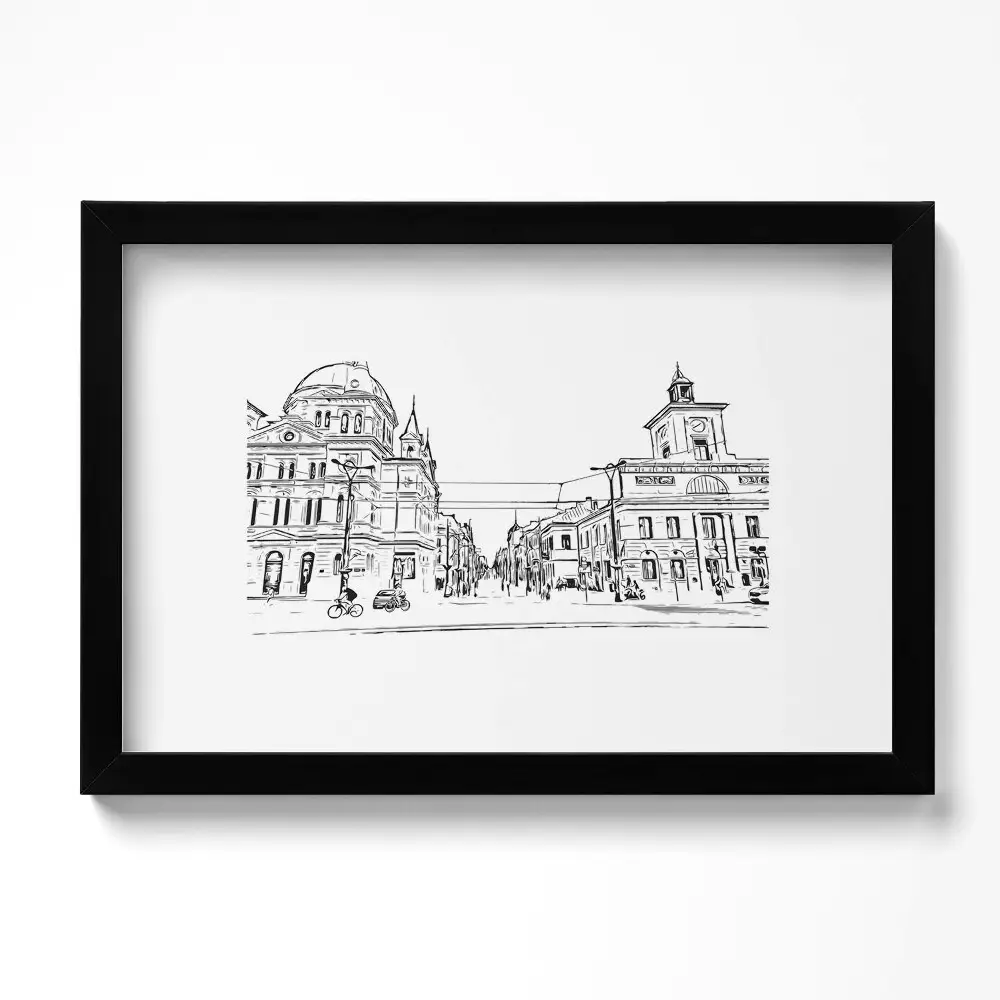 Obraz v ráme s ilustráciou starého mesta Poznaň