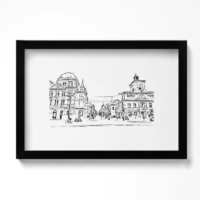 Obraz v ráme s ilustráciou starého mesta Poznaň