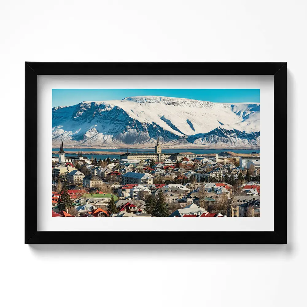 Obraz v ráme Pohľad na Reykjavík na Islande
