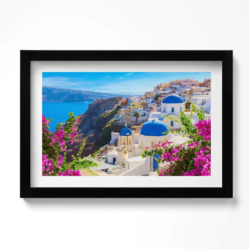 Obraz v ráme Pohľad na grécku architektúru Santorini