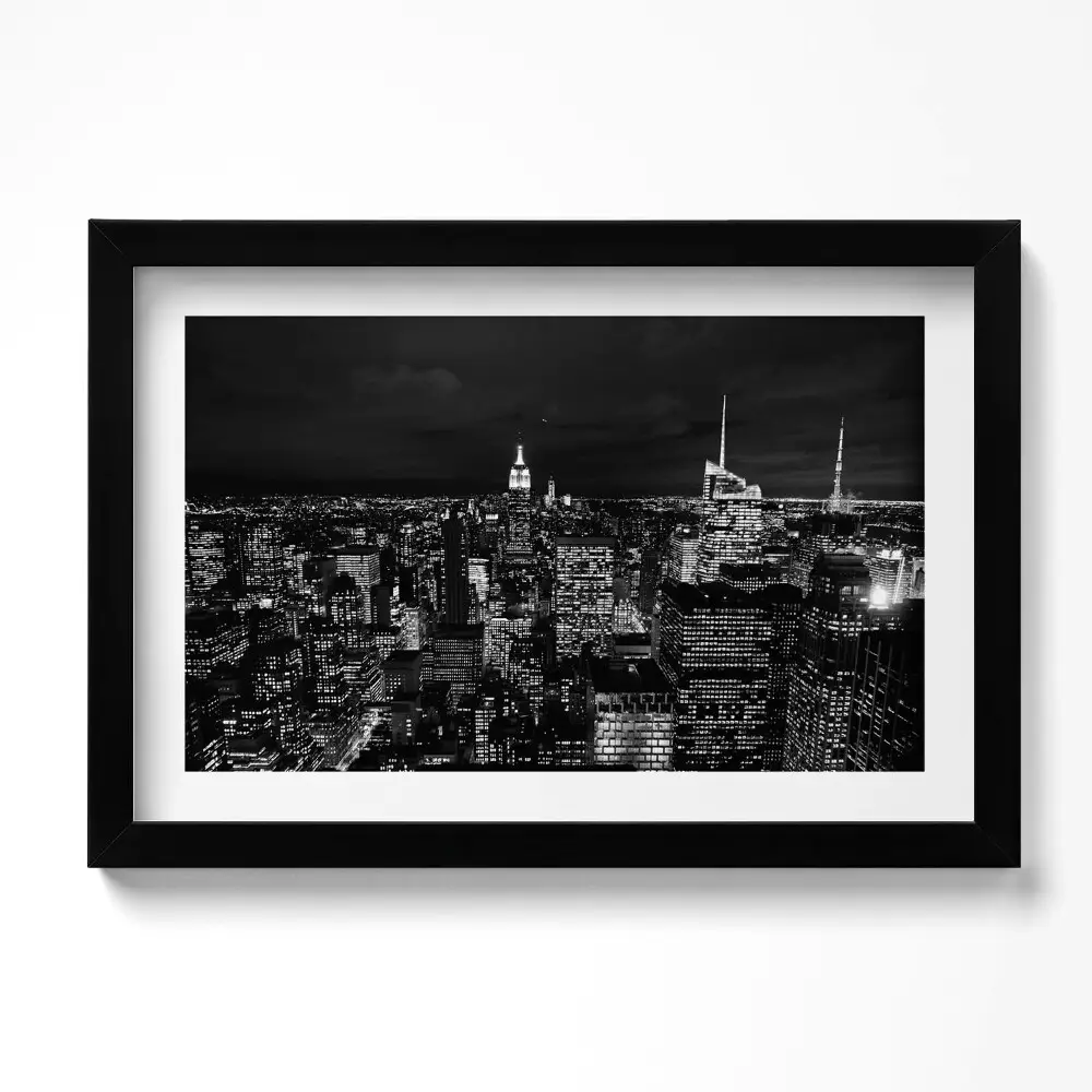 Obraz v ráme Čiernobiela nočná panoráma mesta