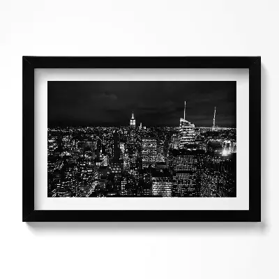 Obraz v ráme Čiernobiela nočná panoráma mesta