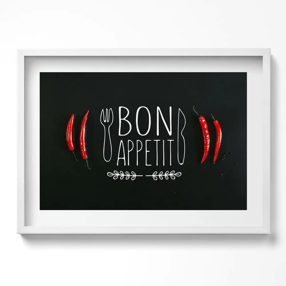 Obraz v ráme s nápisom Bon appetit