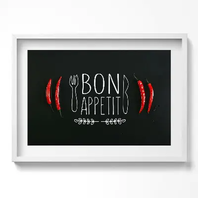 Obraz v ráme s nápisom Bon appetit