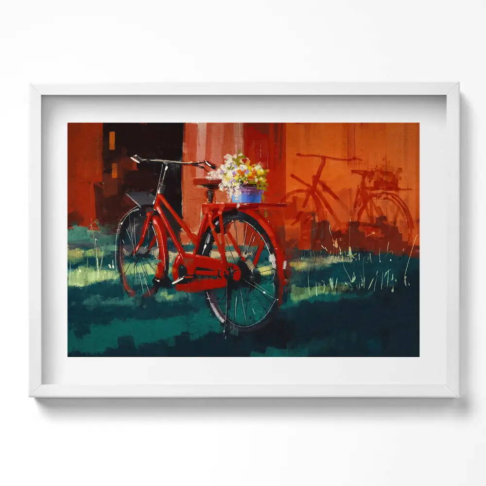 Obraz v ráme Bicykel s kvetinovým aranžmánom