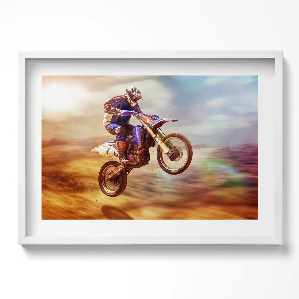Obraz v ráme Motocyklista v púšti
