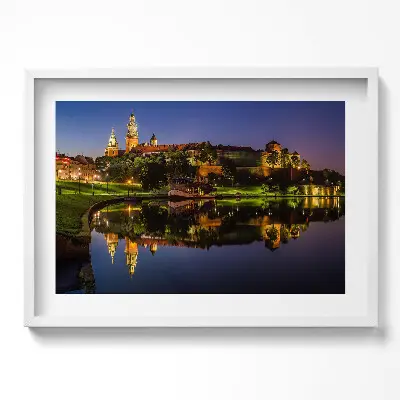 Obraz na stene v ráme Wawel v noci nad riekou Visla