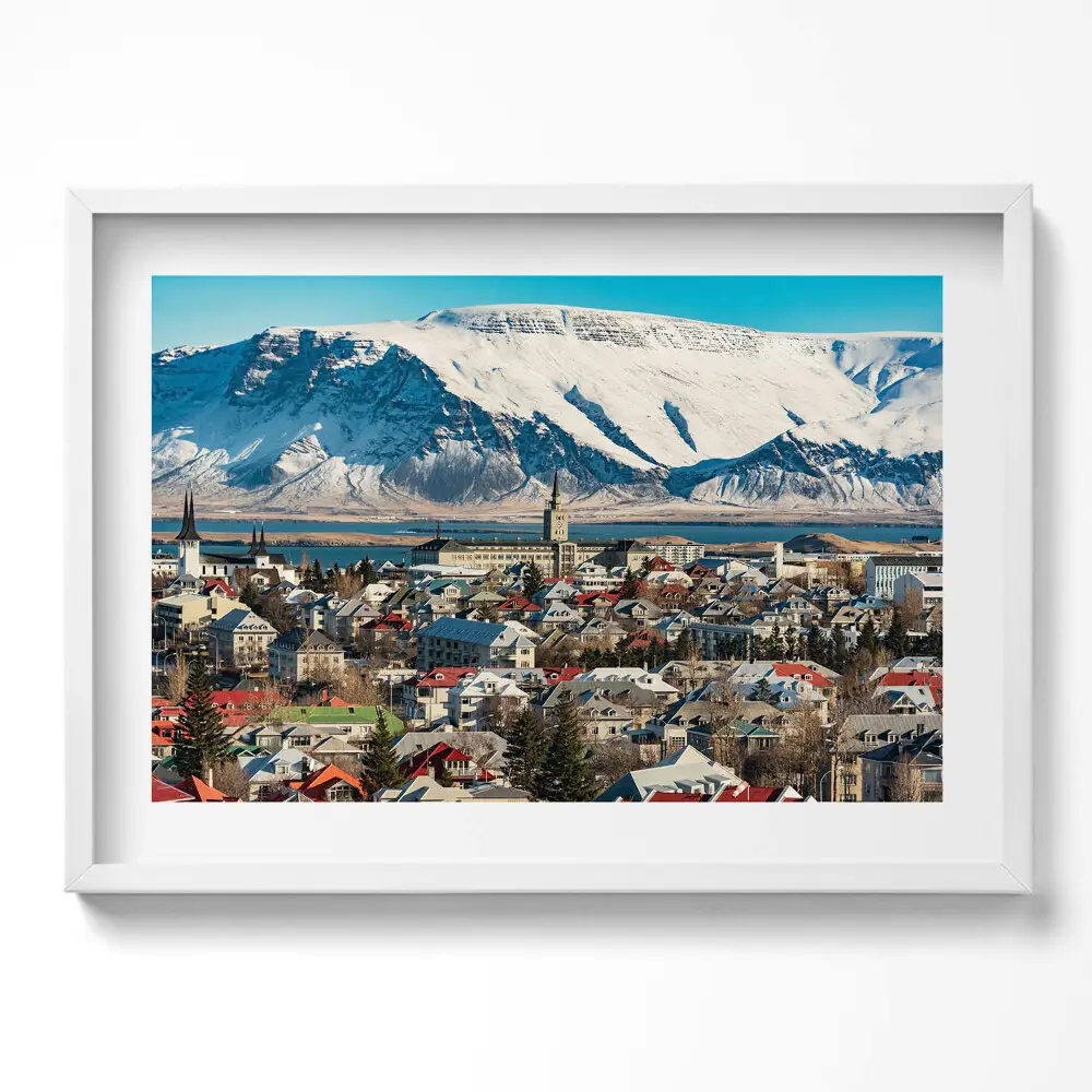 Obraz v ráme Pohľad na Reykjavík na Islande