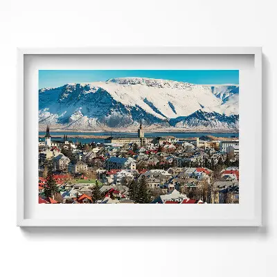 Obraz v ráme Pohľad na Reykjavík na Islande