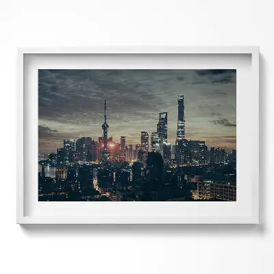 Obraz v ráme Panoráma Šanghaja v noci