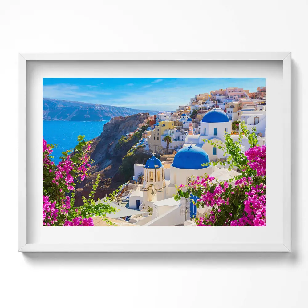 Obraz v ráme Pohľad na grécku architektúru Santorini
