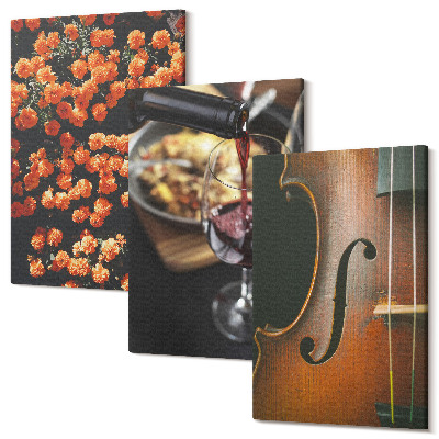 Sada obrazov na stenu triptych Vintage romantické kvety víno a husle