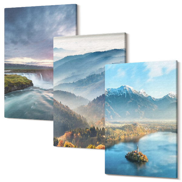 Sada obrazov na stenu triptych Malebná horská krajina a vodopády v prírode