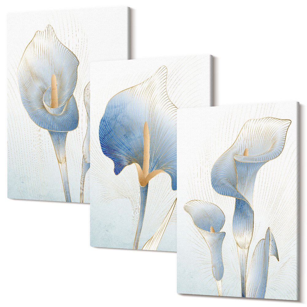 Sada 3 obrazov Jemné modré kvety na svetlom pozadí