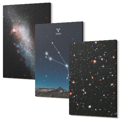 Sada obrazov triptych Kozmické krajiny galaxií a súhvezdí zverokruhu Barana