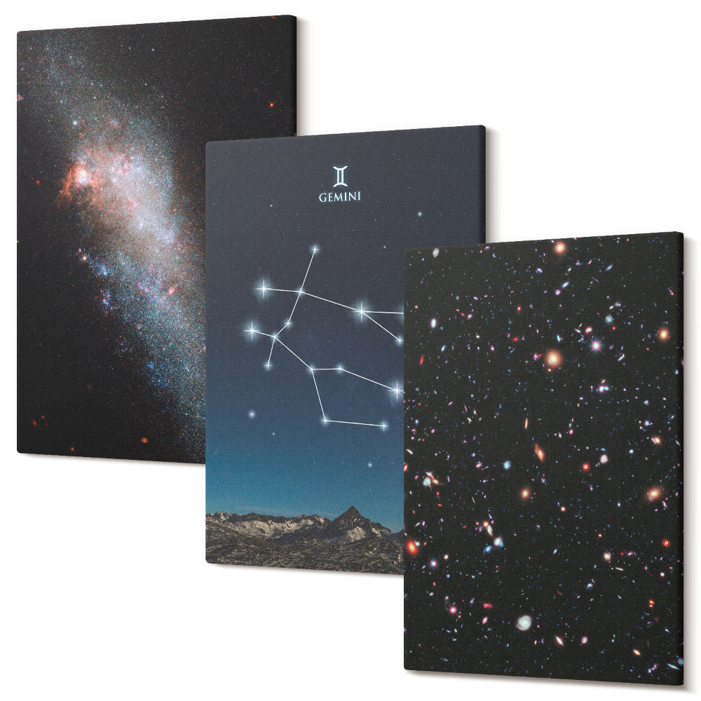 Sada 3 obrazov Blíženci znamenie zverokruhu galaxie vesmírne hviezdy