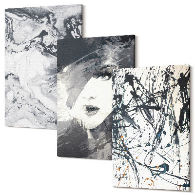 Sada 3 obrazov Abstraktné vzory v odtieňoch čiernej a bielej