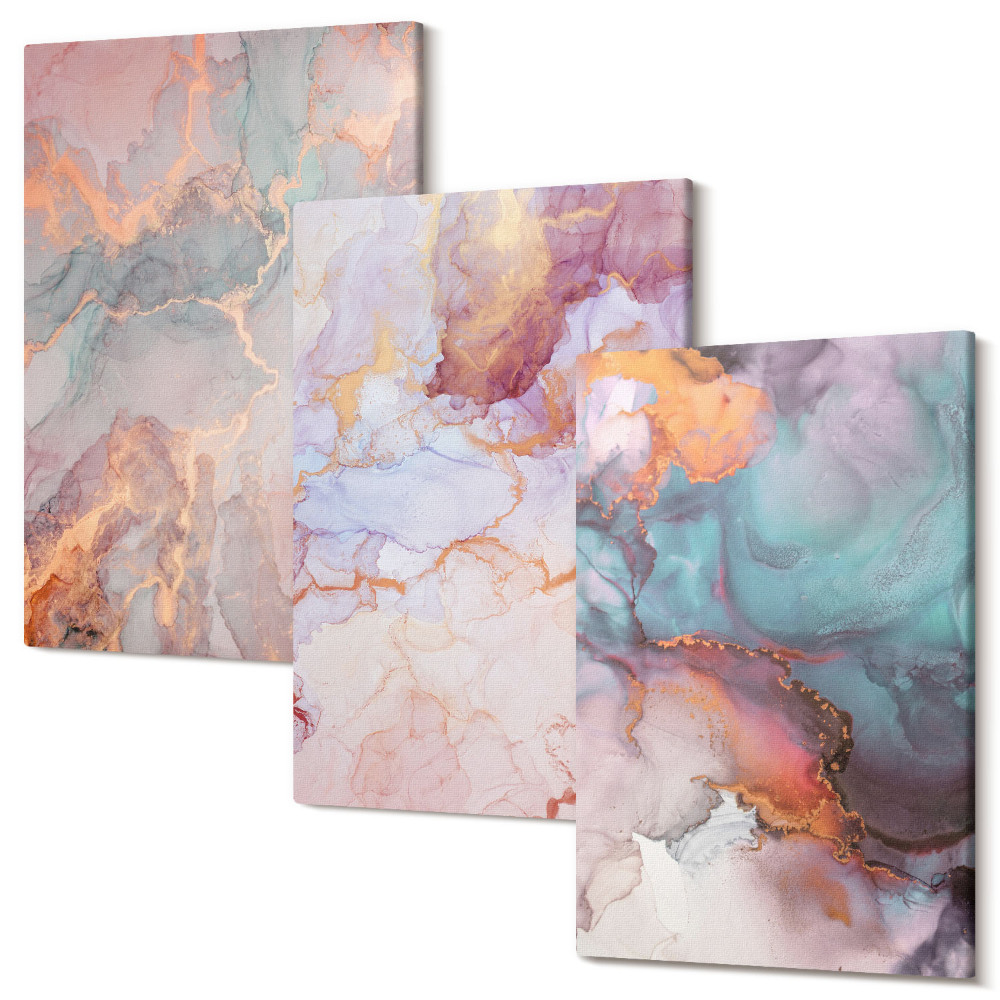 Sada obrazov triptych Abstraktné vzory v pastelových farbách s akcentmi