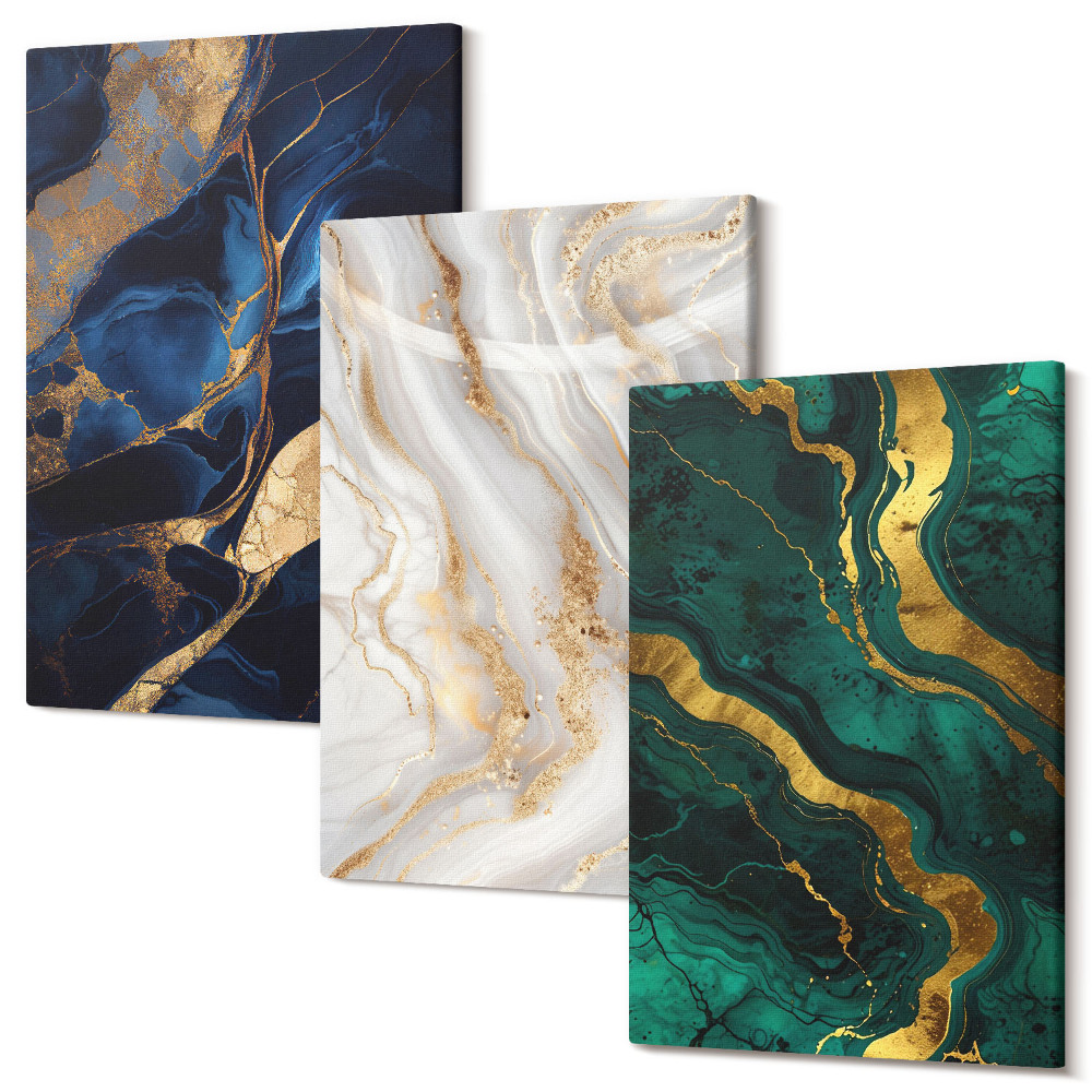 Sada obrazov triptych Abstraktné vzory v odtieňoch modrej a zelenej