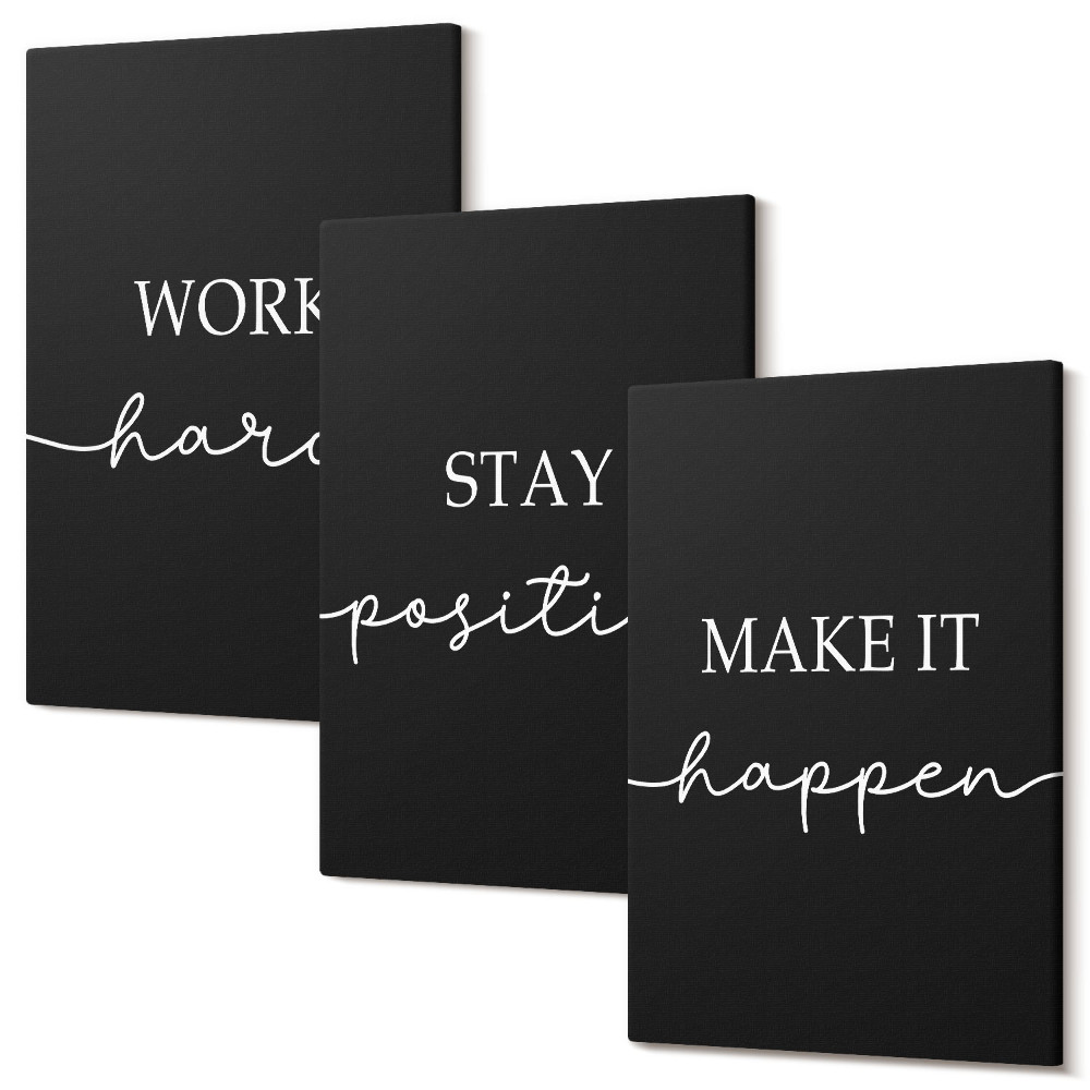 Sada 3 obrazov Elegantné motivačné slogany na čiernom pozadí
