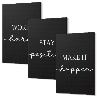 Sada 3 obrazov Elegantné motivačné slogany na čiernom pozadí