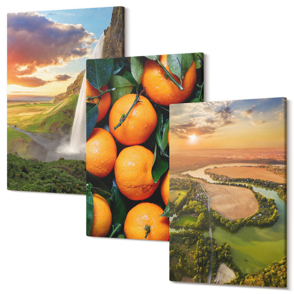 Sada 3 obrazov Vodopád Horské pomaranče talianska krajina so západom slnka