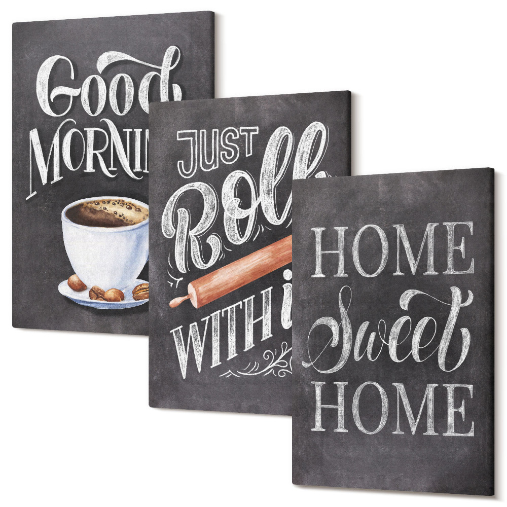 Sada obrazov triptych Nápisy na tabuľu s motívmi domácej kuchyne