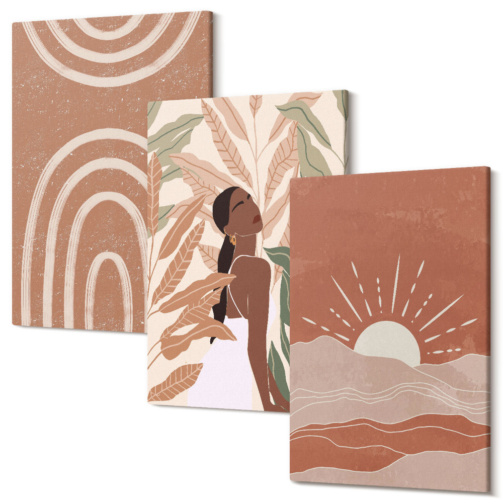 Sada obrazov triptych Boho abstraktné tvary a ilustrácie