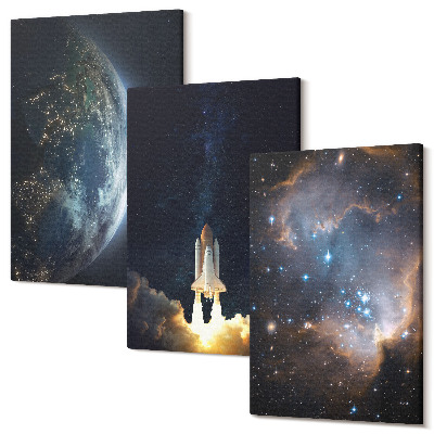 Sada 3 obrazov Vesmírna Zem raketa galaxie hviezdy na oblohe