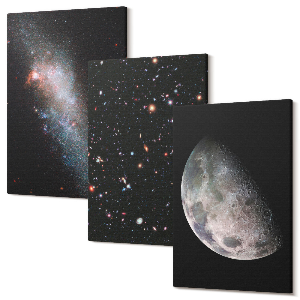 Sada obrazov na stenu triptych Hviezdy vesmírnej galaxie a spln