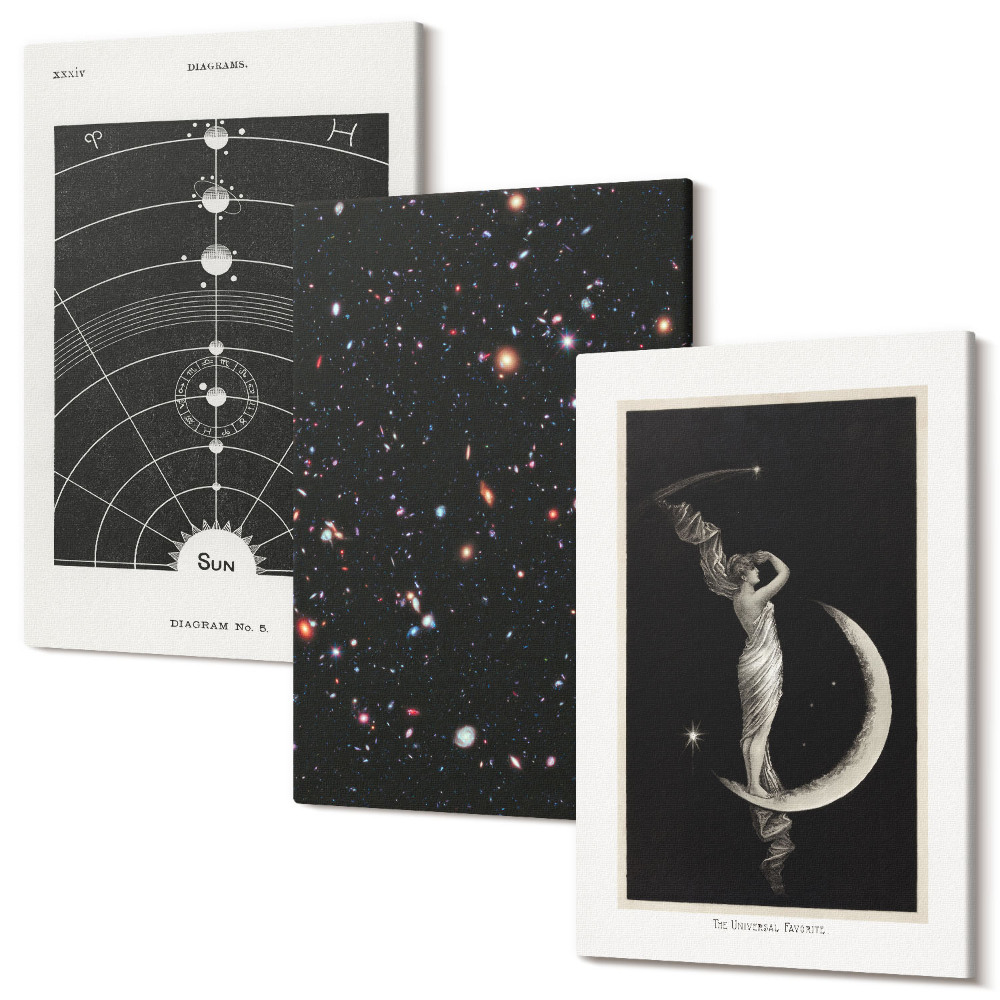 Sada obrazov triptych Nočná postava galaxie slnečnej sústavy na Mesiaci