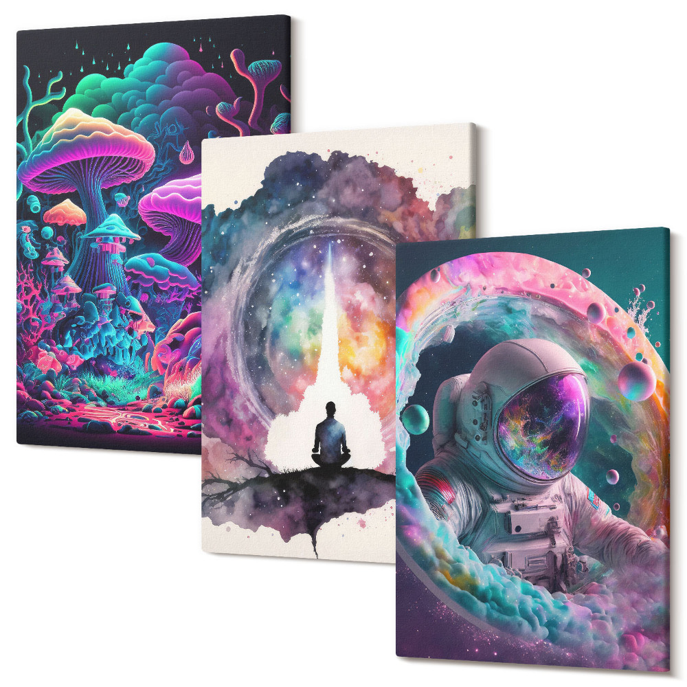 Sada 3 obrazov Farebné ilustrácie v štýle fantasy art