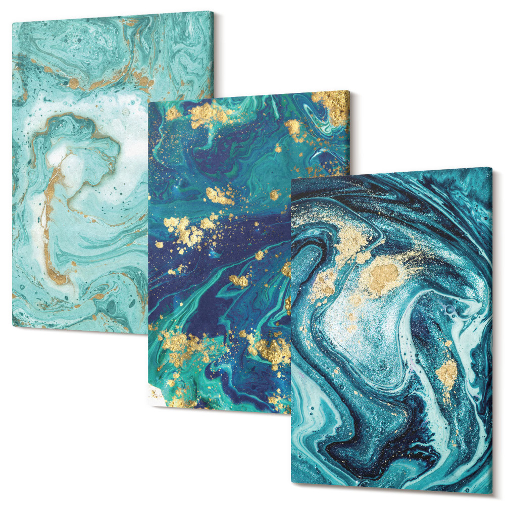 Sada 3 obrazov Tyrkysová abstrakcia rozliatej farby