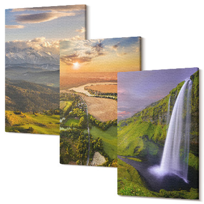 Sada obrazov na stenu triptych Výhľad na horskú rieku a vodopád v prírode