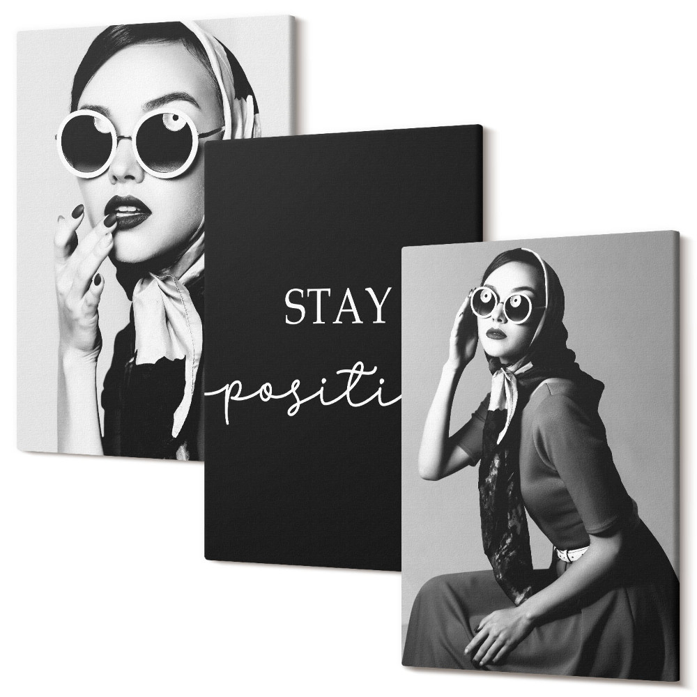 Sada 3 obrazov Štýlové portréty žien v slnečných okuliaroch