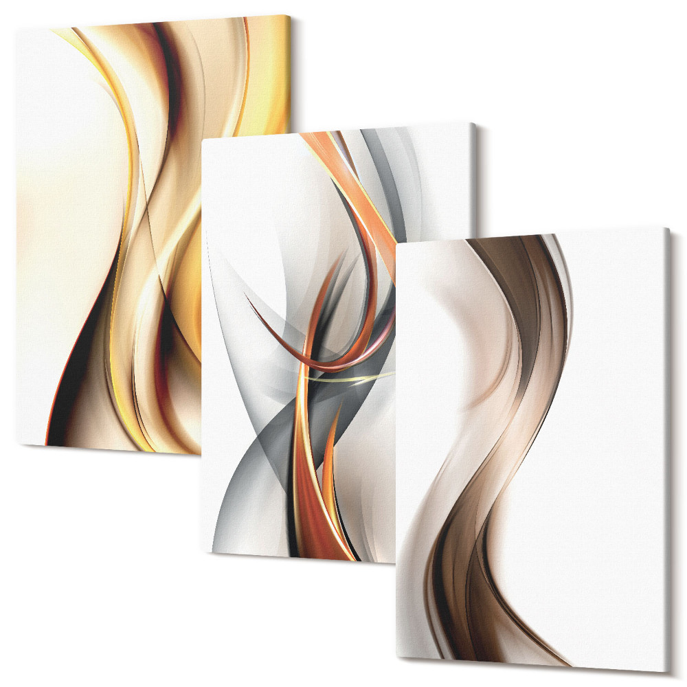 Sada obrazov na stenu triptych Vlny v odtieňoch žltej, šedej a hnedej